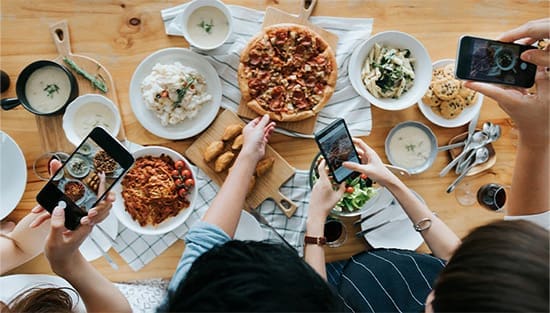 Social Media Influencer taking photos of food. 